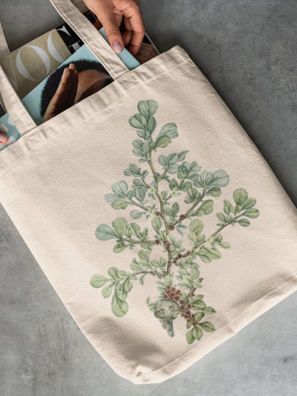 Canary Island Ice Plant Vintage Floral Print Graphic Canvas Tote Bag - Picture 2 of 5